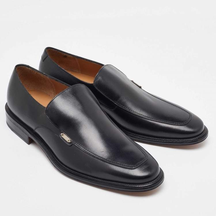 Pre Owned Salvatore Ferragamo Black Leather Slip On Penny Loafers Size 41.5