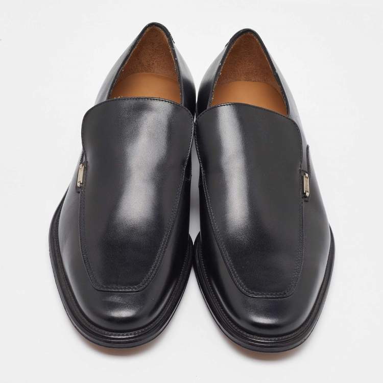 Pre Owned Salvatore Ferragamo Black Leather Slip On Penny Loafers Size 41.5