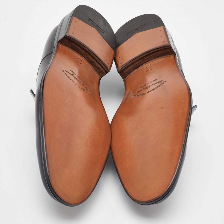 Pre Owned Salvatore Ferragamo Black Leather Slip On Penny Loafers Size 41.5