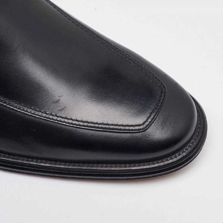 Pre Owned Salvatore Ferragamo Black Leather Slip On Penny Loafers Size 41.5