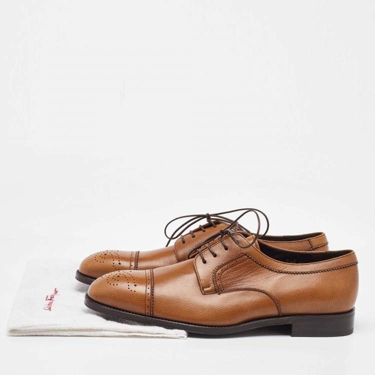 Pre Owned Salvatore Ferragamo Tan Leather Lace Up Brogue Derby Size 41.5