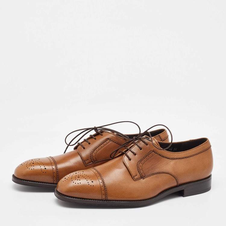 Pre Owned Salvatore Ferragamo Tan Leather Lace Up Brogue Derby Size 41.5