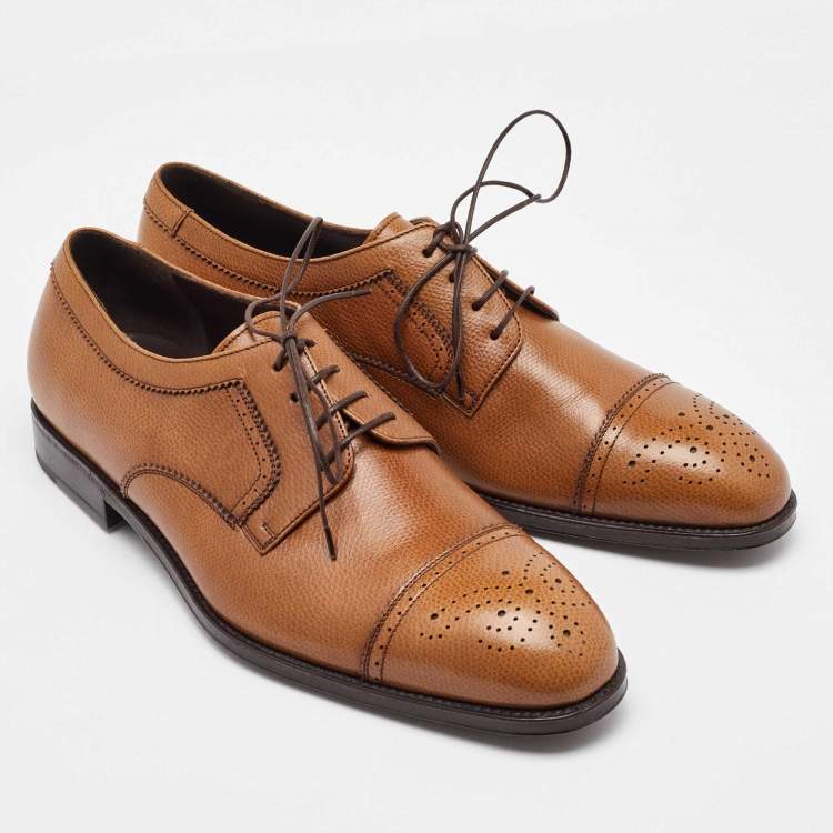 Pre Owned Salvatore Ferragamo Tan Leather Lace Up Brogue Derby Size 41.5