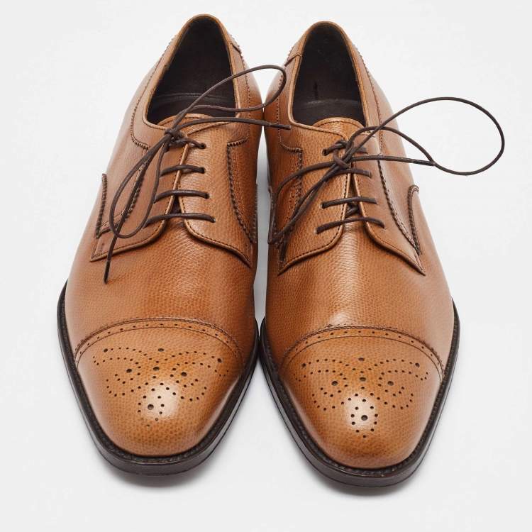 Pre Owned Salvatore Ferragamo Tan Leather Lace Up Brogue Derby Size 41.5