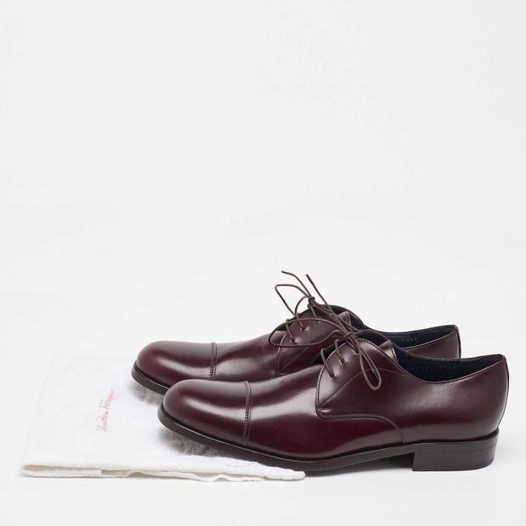 Pre Owned Salvatore Ferragamo Dark Burgundy Leather Lace Up Derby Size 41.5