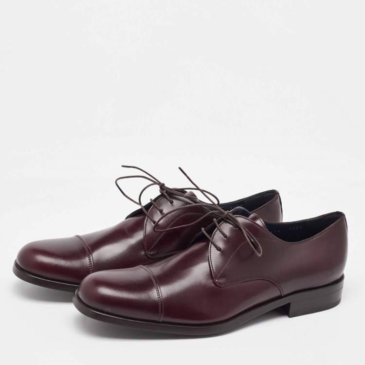 Pre Owned Salvatore Ferragamo Dark Burgundy Leather Lace Up Derby Size 41.5