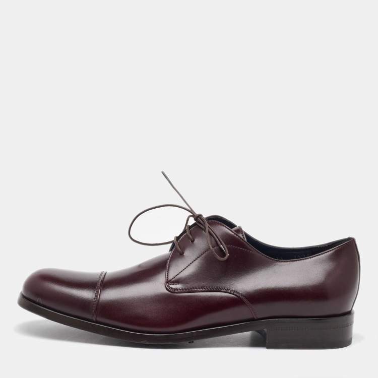 Pre Owned Salvatore Ferragamo Dark Burgundy Leather Lace Up Derby Size 41.5