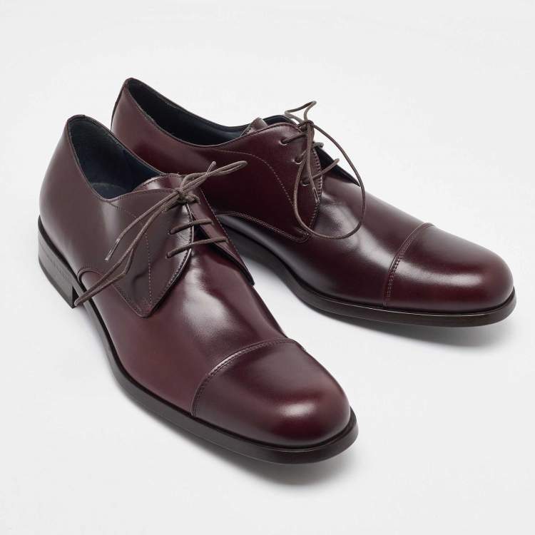 Pre Owned Salvatore Ferragamo Dark Burgundy Leather Lace Up Derby Size 41.5