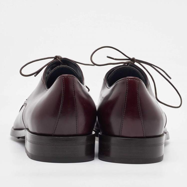 Pre Owned Salvatore Ferragamo Dark Burgundy Leather Lace Up Derby Size 41.5