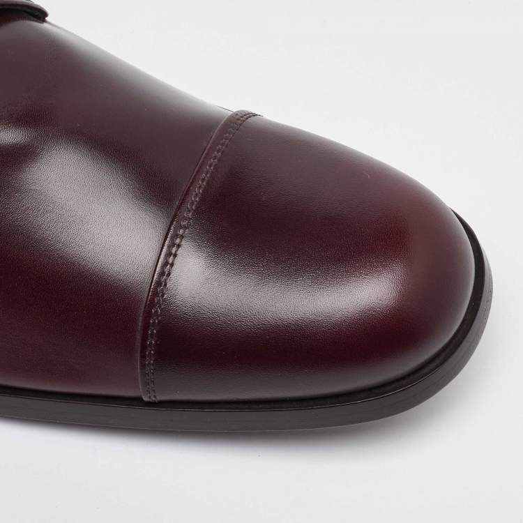 Pre Owned Salvatore Ferragamo Dark Burgundy Leather Lace Up Derby Size 41.5
