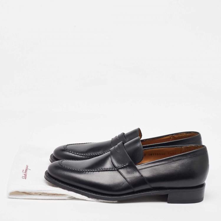 Pre Owned Salvatore Ferragamo Black Leather Slip On Penny Loafers Size 41.5