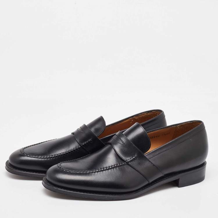Pre Owned Salvatore Ferragamo Black Leather Slip On Penny Loafers Size 41.5