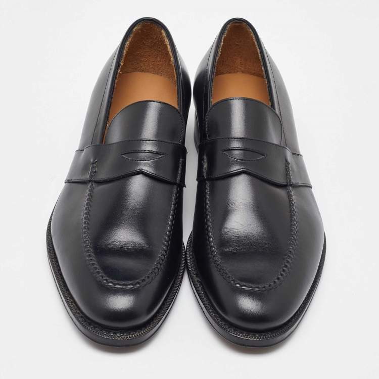 Pre Owned Salvatore Ferragamo Black Leather Slip On Penny Loafers Size 41.5