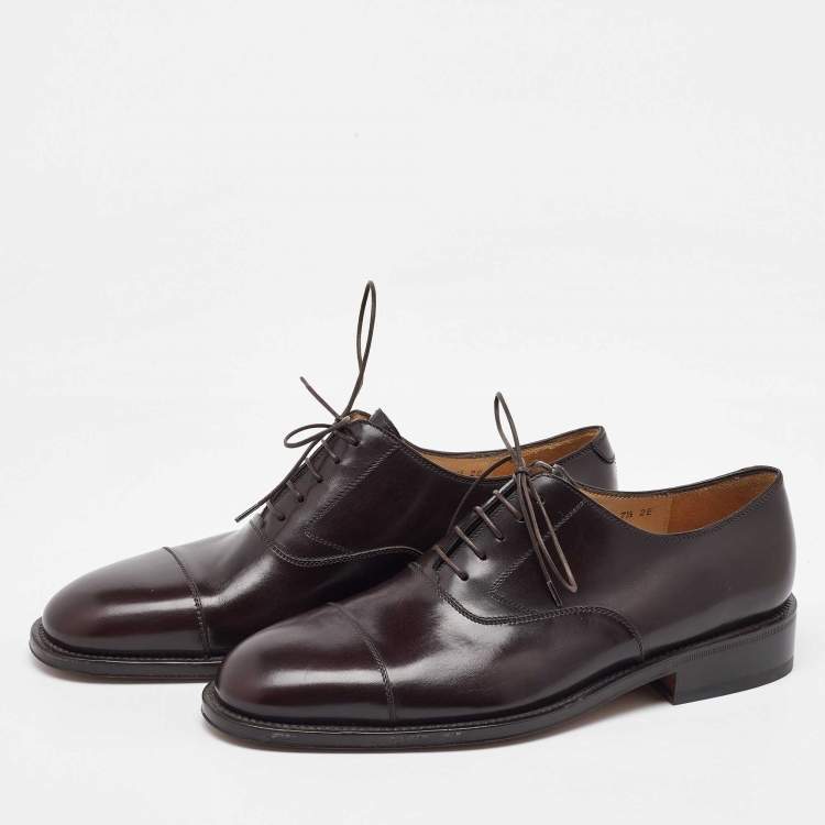 Pre Owned Salvatore Ferragamo Dark Brown Leather Lace Up Oxfords Size 41.5