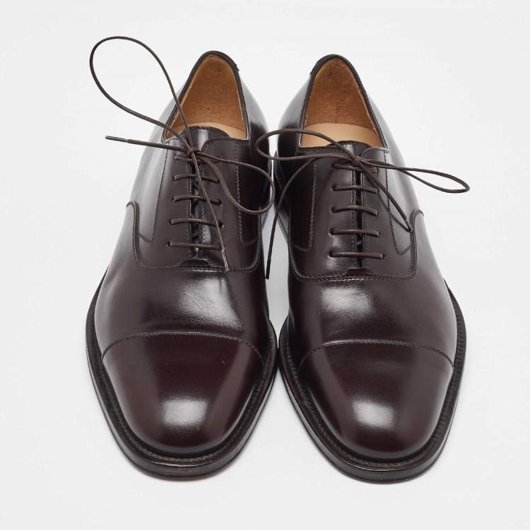 Pre Owned Salvatore Ferragamo Dark Brown Leather Lace Up Oxfords Size 41.5