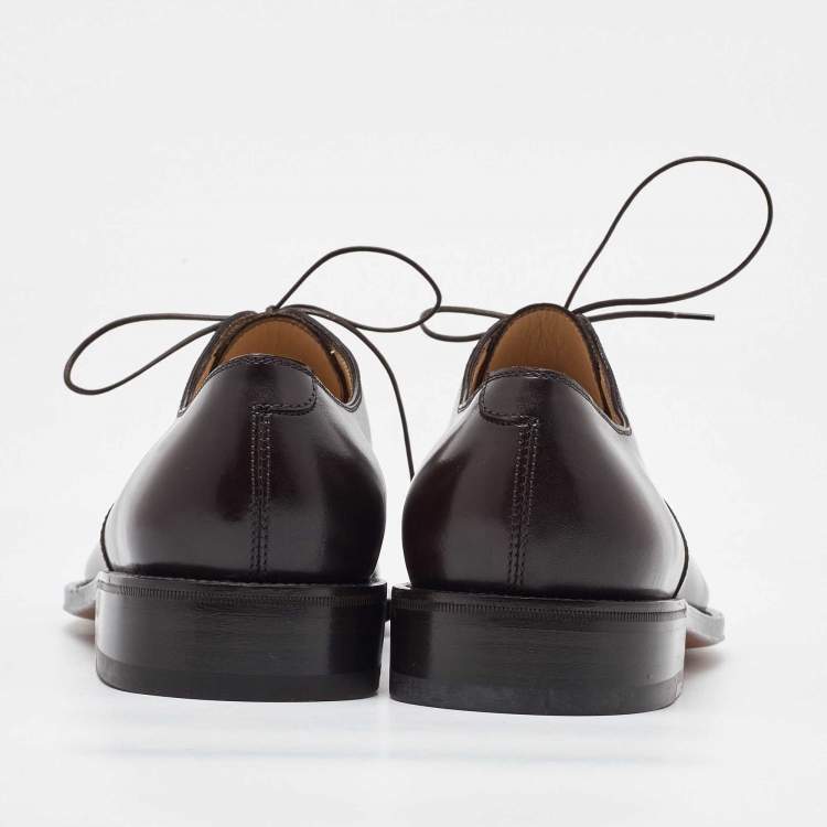 Pre Owned Salvatore Ferragamo Dark Brown Leather Lace Up Oxfords Size 41.5