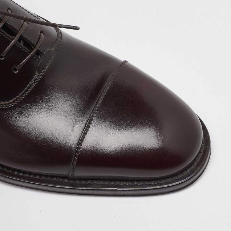 Pre Owned Salvatore Ferragamo Dark Brown Leather Lace Up Oxfords Size 41.5