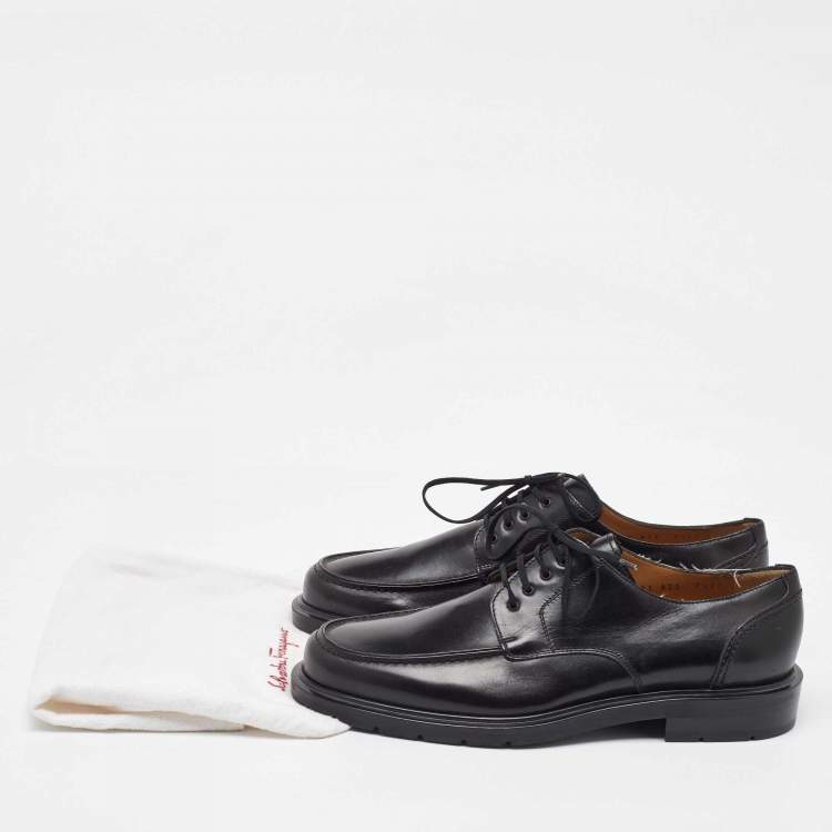 Pre Owned Salvatore Ferragamo Black Leather Lace Up Derby Size 41.5