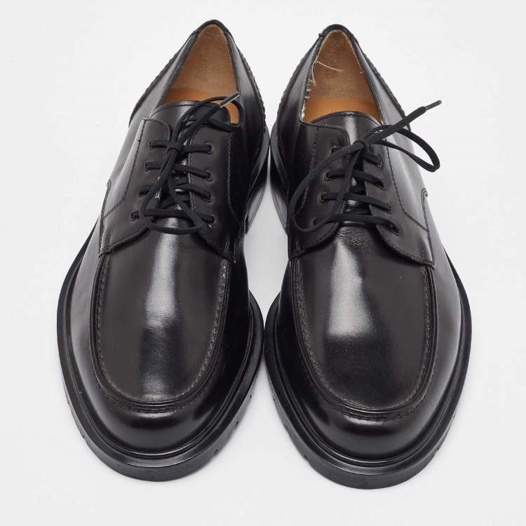 Pre Owned Salvatore Ferragamo Black Leather Lace Up Derby Size 41.5