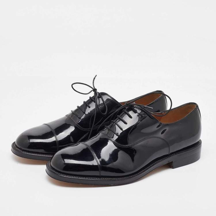Pre Owned Salvatore Ferragamo Black Patent Leather Lace Up Oxfords Size 41.5
