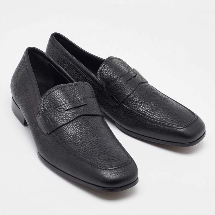 Pre Owned Salvatore Ferragamo Black Leather Slip On Loafers Size 41.5