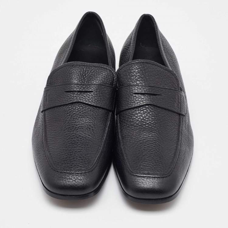 Pre Owned Salvatore Ferragamo Black Leather Slip On Loafers Size 41.5