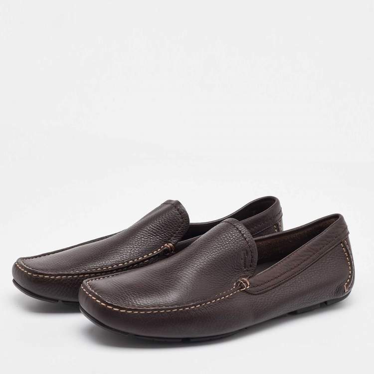 Pre Owned Salvatore Ferragamo Dark Brown Leather Slip On Loafers Size 41.5