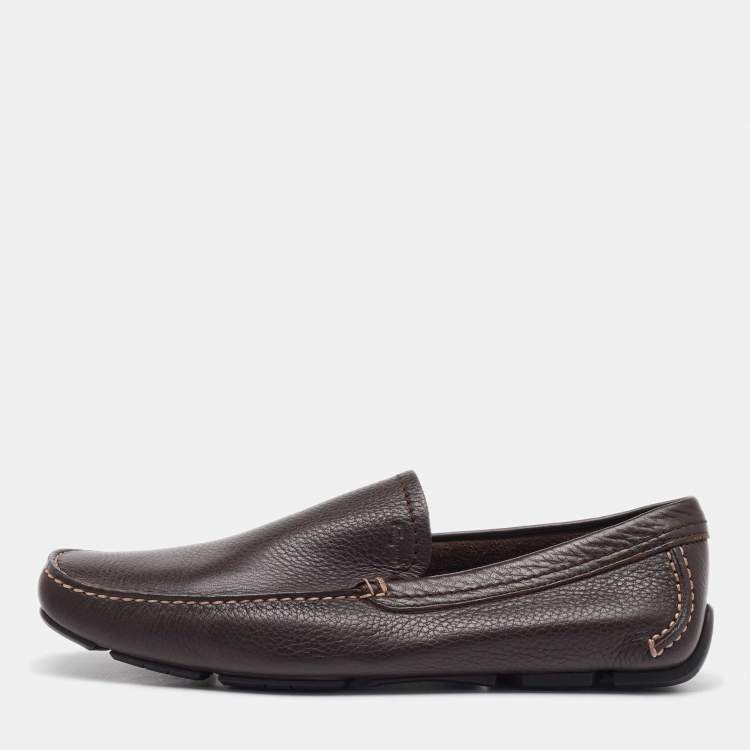 Pre Owned Salvatore Ferragamo Dark Brown Leather Slip On Loafers Size 41.5