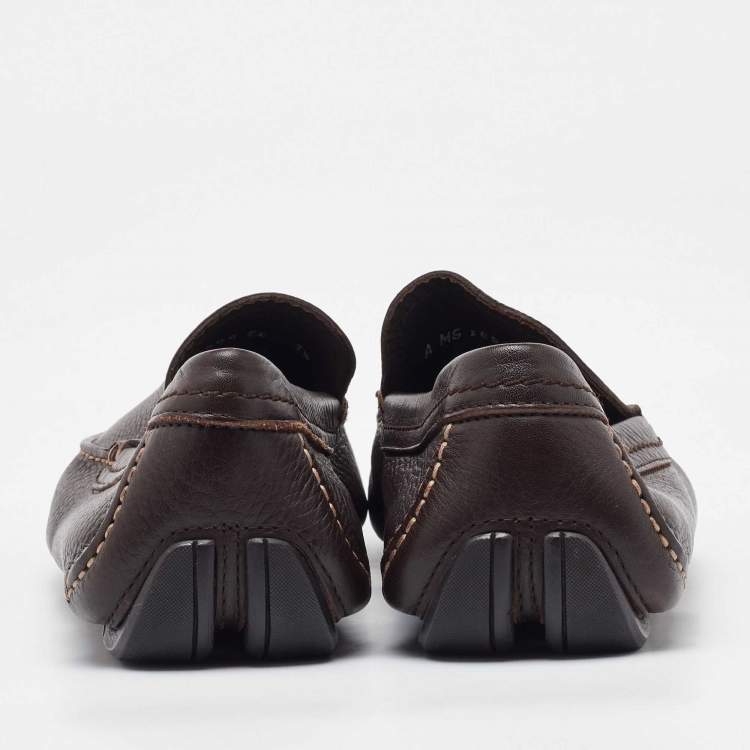 Pre Owned Salvatore Ferragamo Dark Brown Leather Slip On Loafers Size 41.5