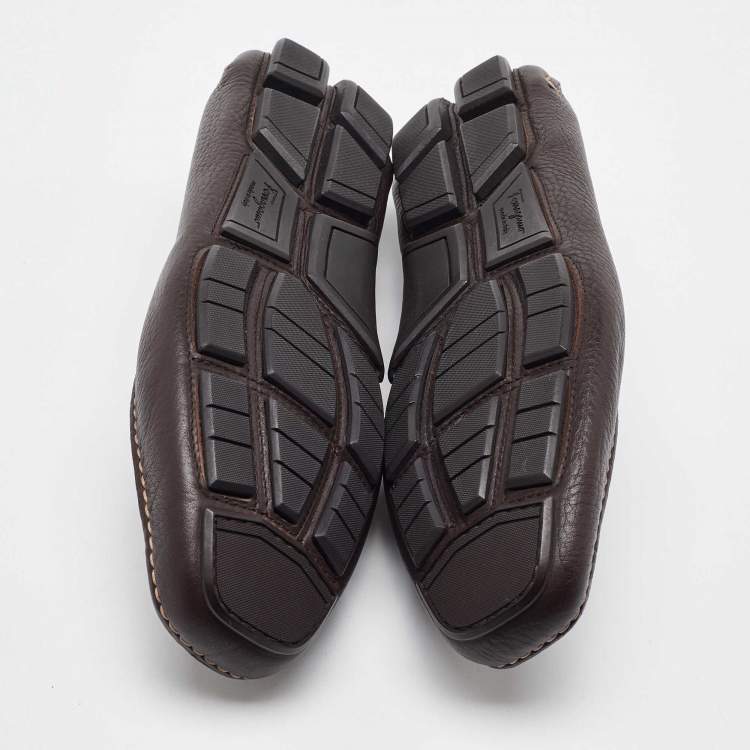 Pre Owned Salvatore Ferragamo Dark Brown Leather Slip On Loafers Size 41.5