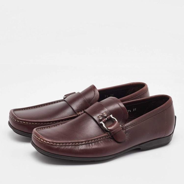 Pre Owned Salvatore Ferragamo Brown Leather Slip On Gancio Loafers Size 41.5