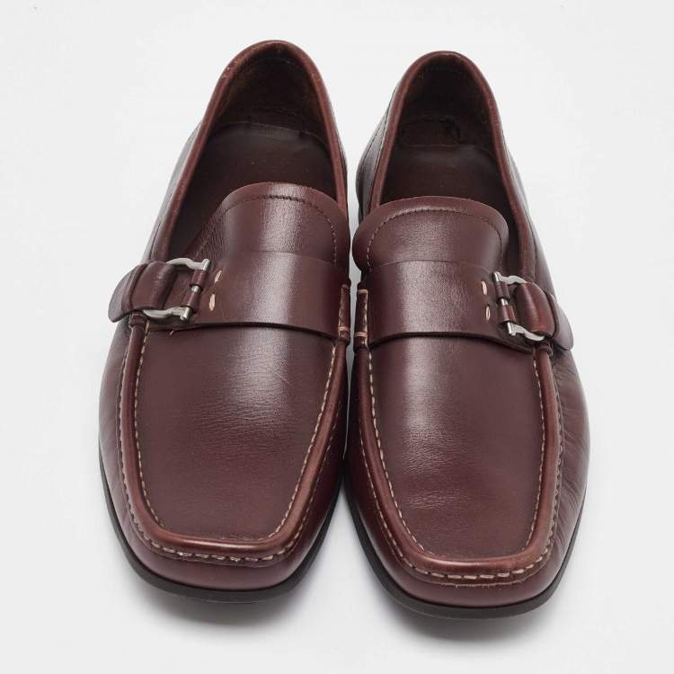 Pre Owned Salvatore Ferragamo Brown Leather Slip On Gancio Loafers Size 41.5