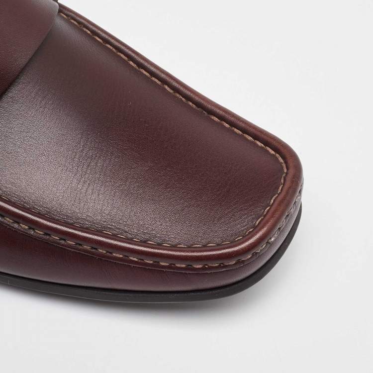 Pre Owned Salvatore Ferragamo Brown Leather Slip On Gancio Loafers Size 41.5