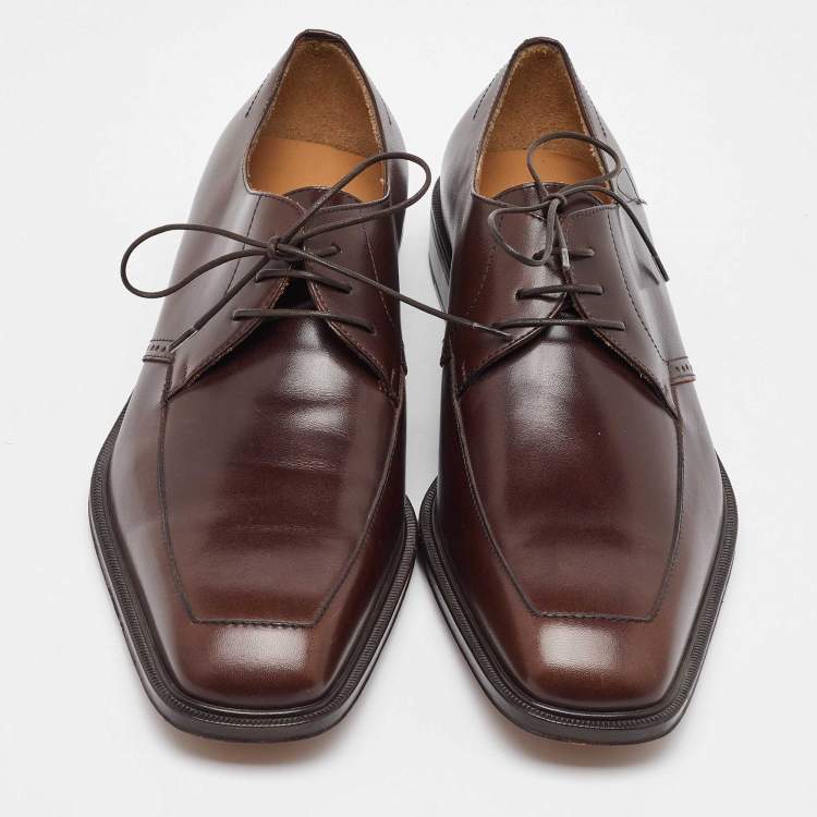 Pre Owned Salvatore Ferragamo Brown Leather Lace Up Derby Size 41.5