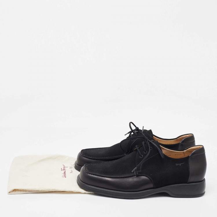 Pre Owned Salvatore Ferragamo Black Suede and Leather Lace Up Derby Size 41.5