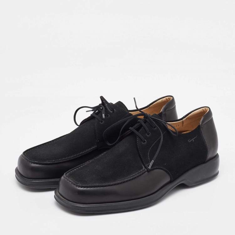 Pre Owned Salvatore Ferragamo Black Suede and Leather Lace Up Derby Size 41.5