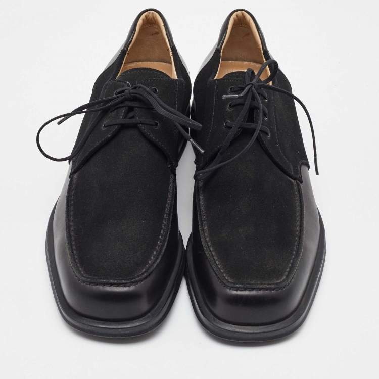 Pre Owned Salvatore Ferragamo Black Suede and Leather Lace Up Derby Size 41.5