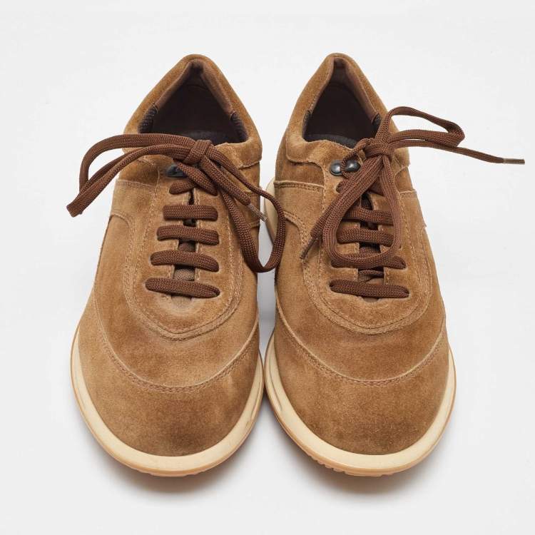 Pre Owned Salvatore Ferragamo Brown Suede Low Top Sneakers Size 41.5