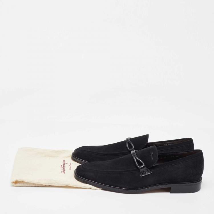 Pre Owned Salvatore Ferragamo Black Suede Slip On Penny Loafers Size 41.5