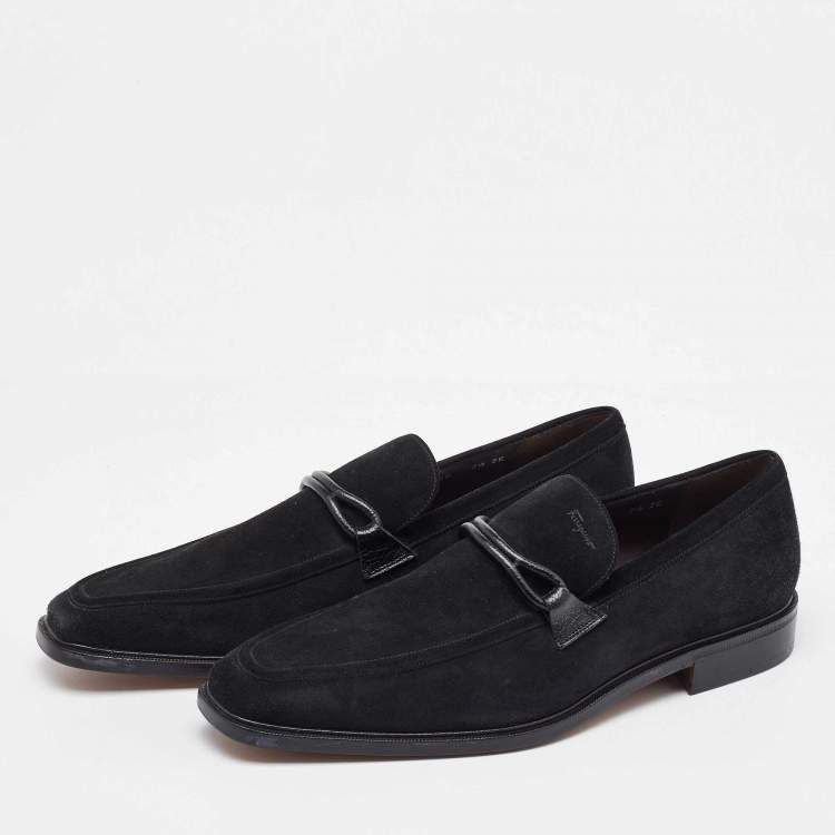 Pre Owned Salvatore Ferragamo Black Suede Slip On Penny Loafers Size 41.5