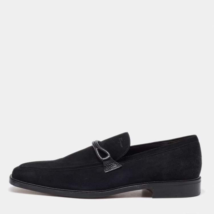 Pre Owned Salvatore Ferragamo Black Suede Slip On Penny Loafers Size 41.5