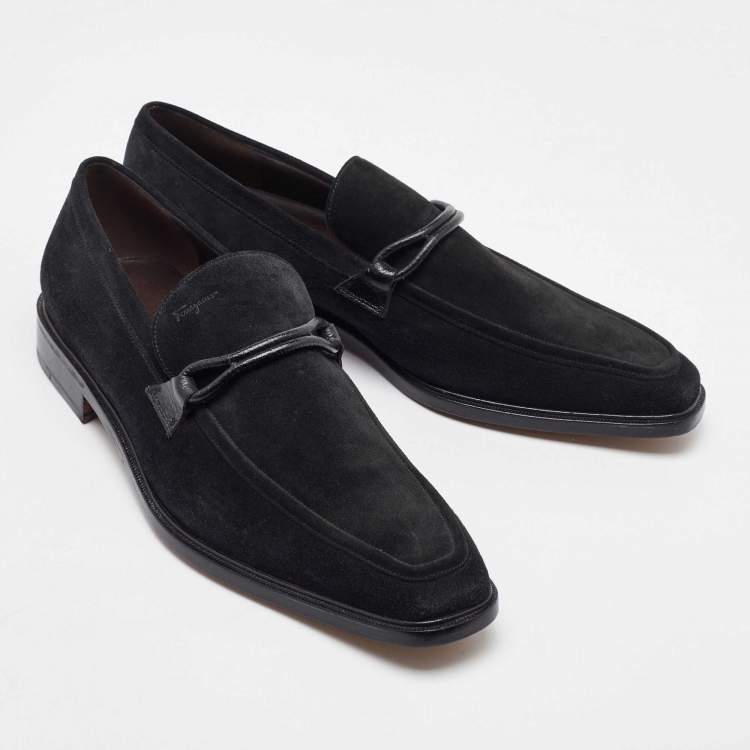 Pre Owned Salvatore Ferragamo Black Suede Slip On Penny Loafers Size 41.5