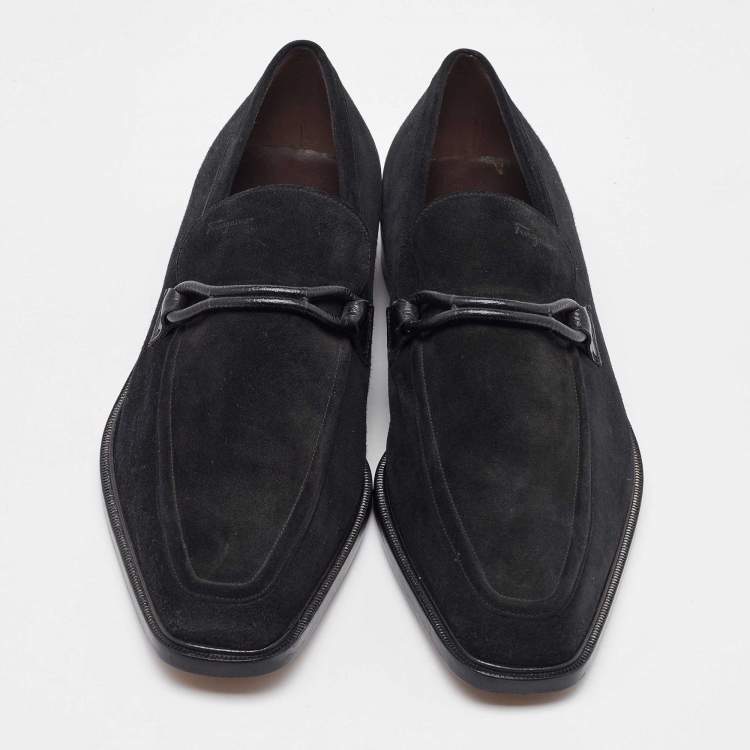 Pre Owned Salvatore Ferragamo Black Suede Slip On Penny Loafers Size 41.5