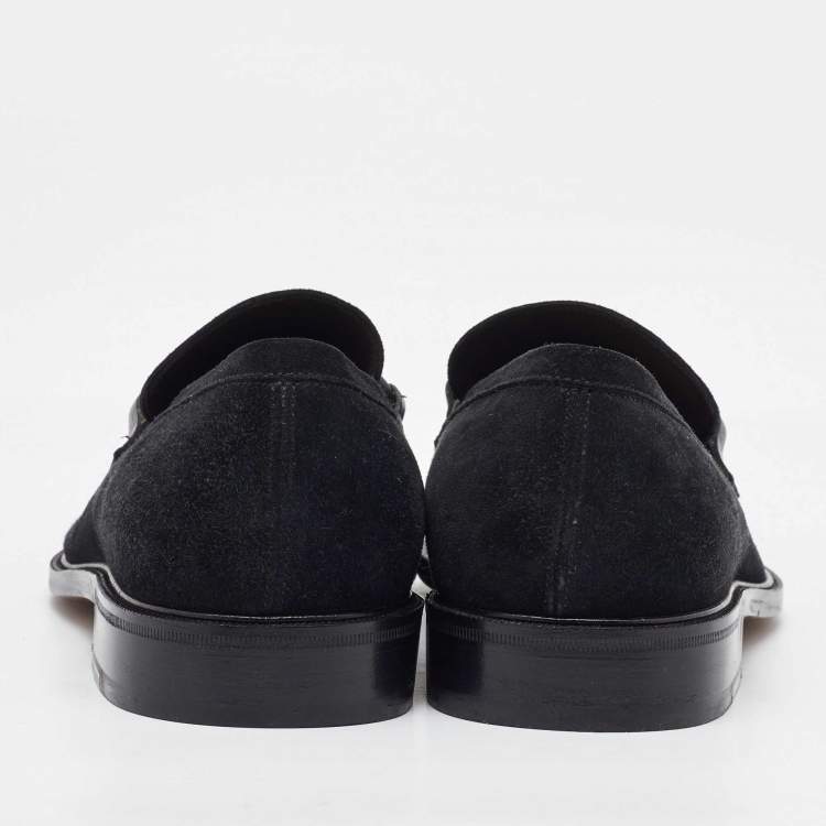 Pre Owned Salvatore Ferragamo Black Suede Slip On Penny Loafers Size 41.5