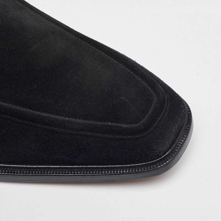 Pre Owned Salvatore Ferragamo Black Suede Slip On Penny Loafers Size 41.5