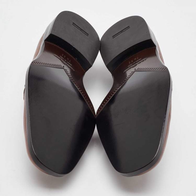 Pre Owned Salvatore Ferragamo Brown Leather Gancini Slip On Penny Loafers Size 41.5