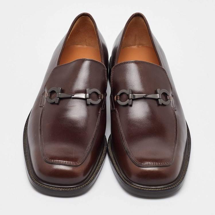 Pre Owned Salvatore Ferragamo Brown Leather Gancini Slip On Loafers Size 41.5