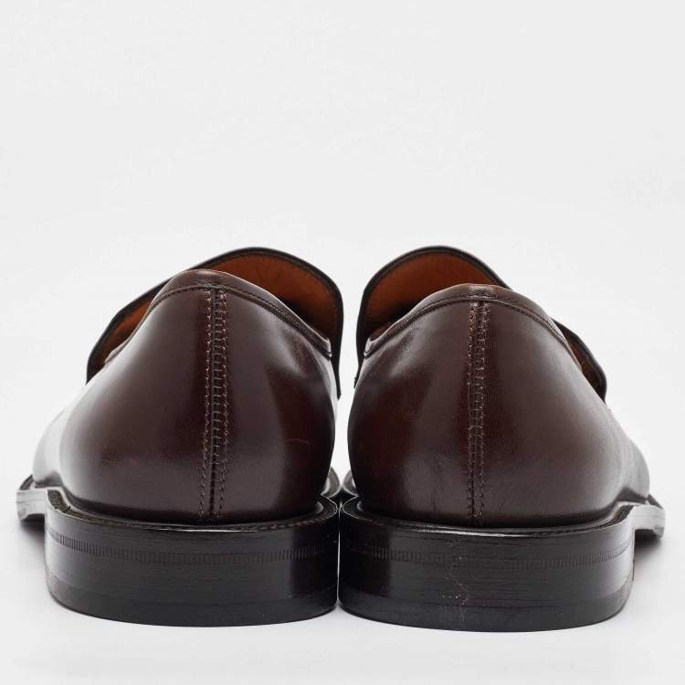 Pre Owned Salvatore Ferragamo Brown Leather Gancini Slip On Loafers Size 41.5
