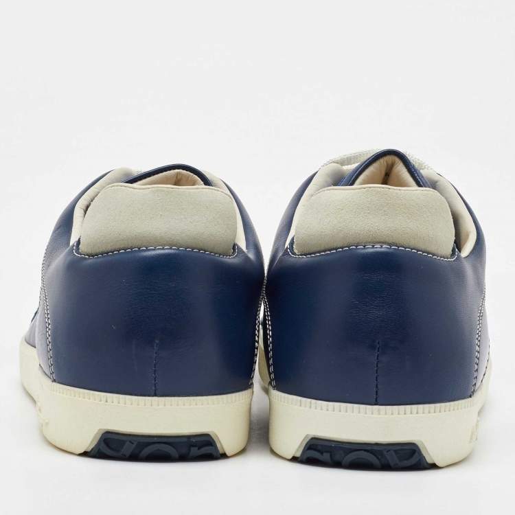 Pre Owned Salvatore Ferragamo Navy Blue Leather Low Top Sneakers Size 41.5