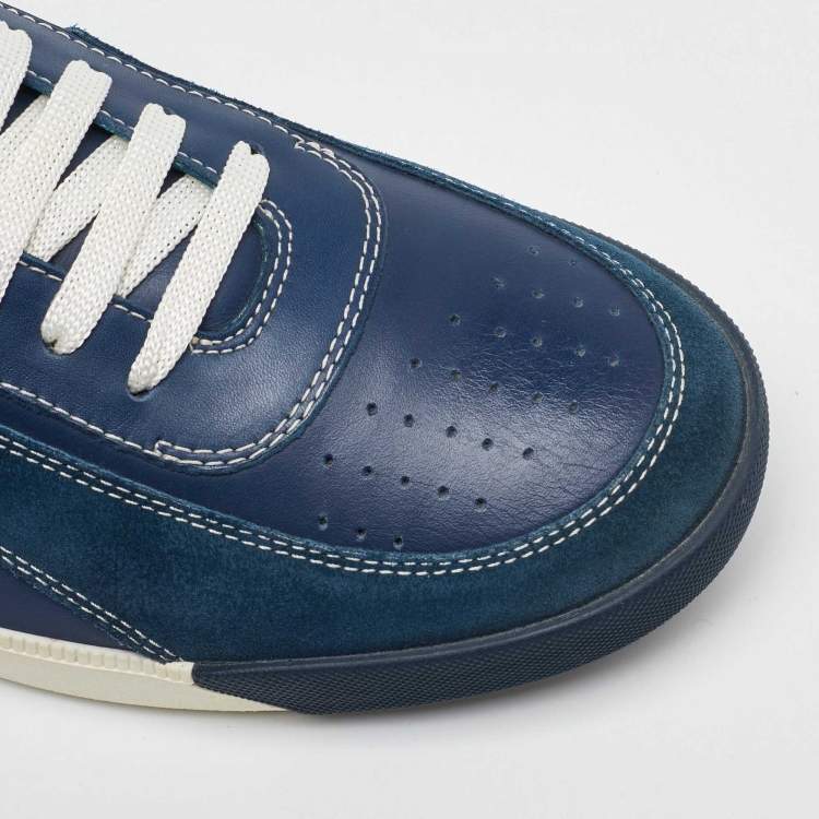Pre Owned Salvatore Ferragamo Navy Blue Leather Low Top Sneakers Size 41.5